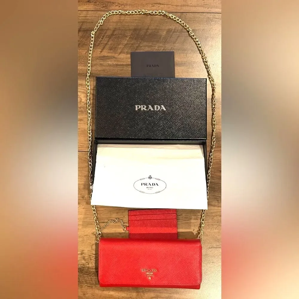 Prada Red Saffiano Leather Long Wallet - Full Inclusion - NEW
